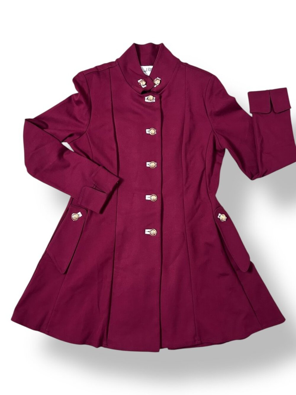 Joseph Ribkoff Burgundy Military Style Jacket Peplum Gold Buttons Sz 12